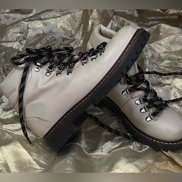 ZARA Girls’ Lace-Up Leather Combat Hiking Boots Cream Color Booties EU 35/US 3.5 - Picture 11 of 14